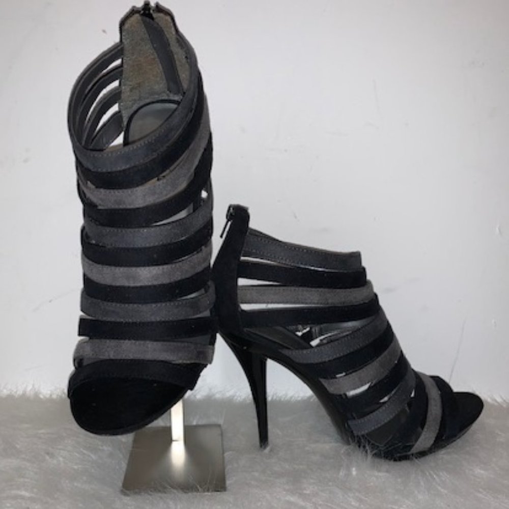 Suede Platform Bootie in Black/Multi Greys